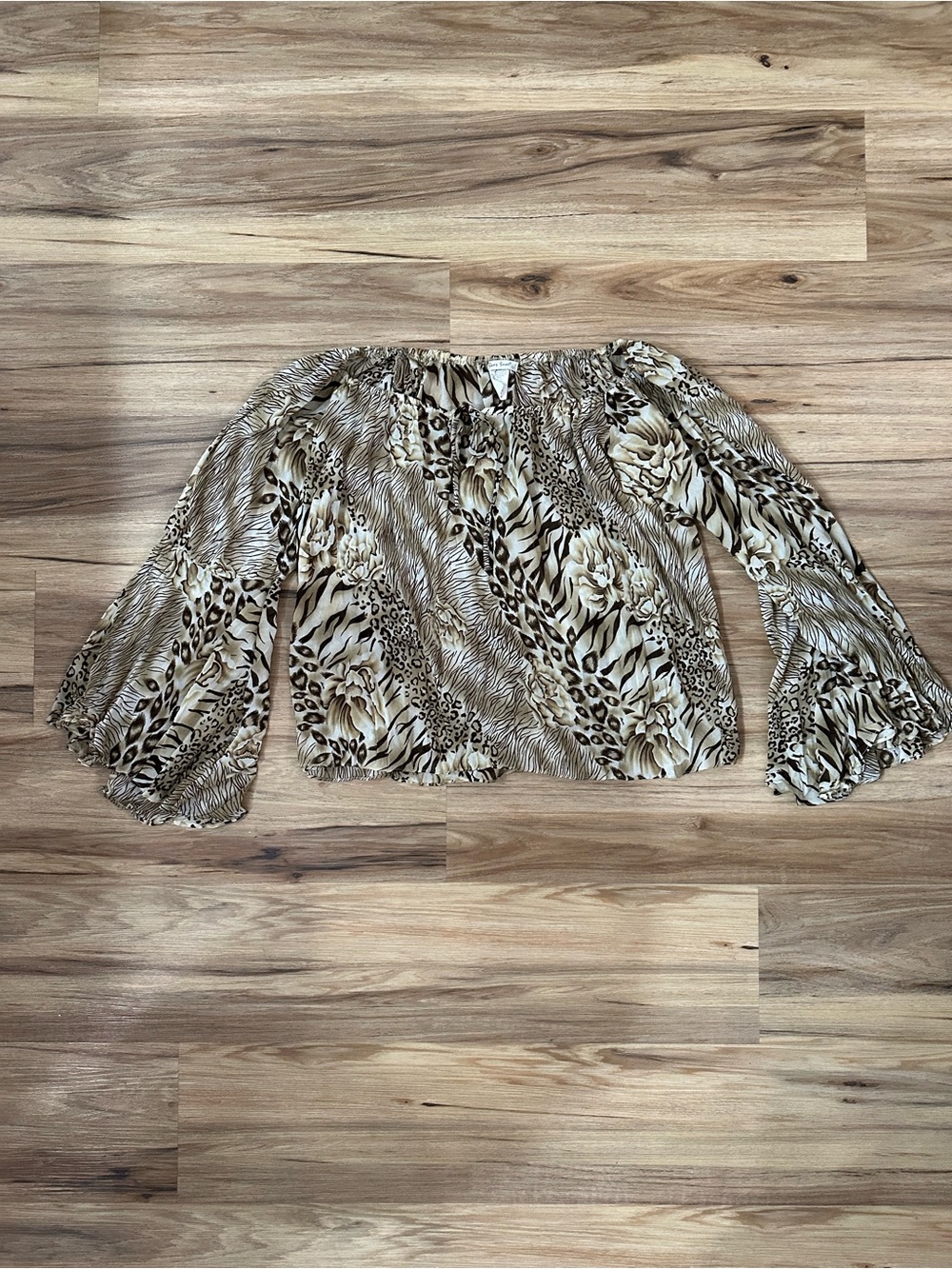 Sans Souci Beige and Brown Animal Print Off-Shoulder Top